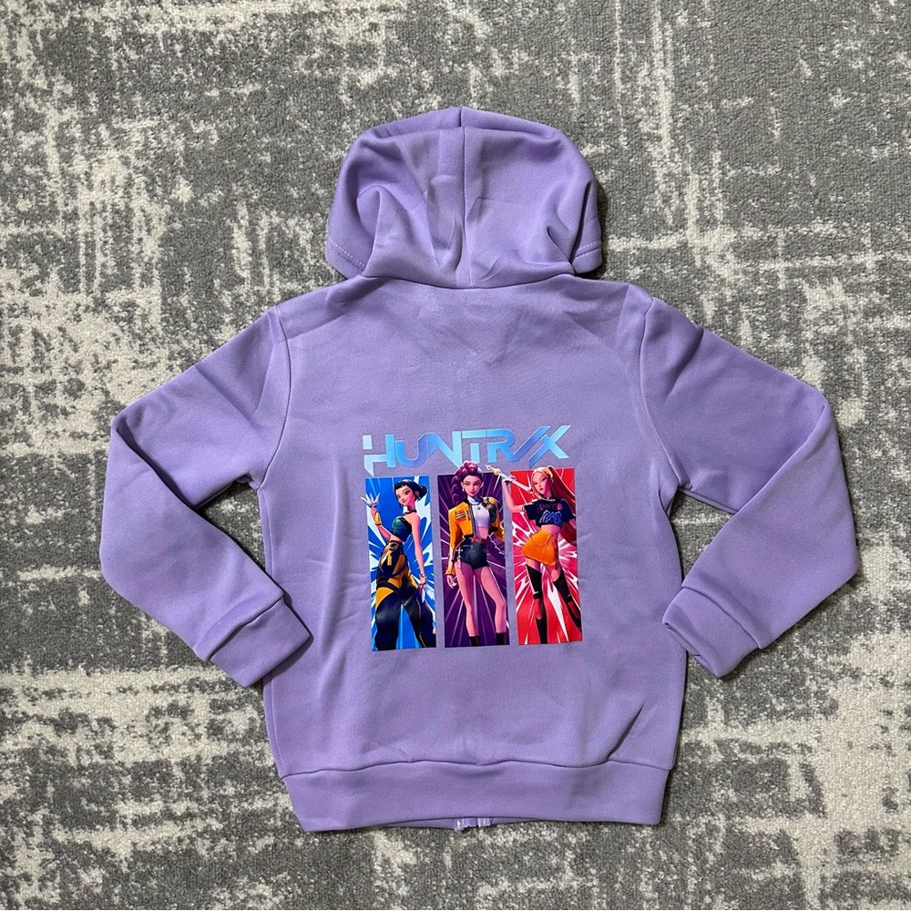 Kpop Demon Hunters Zip Hoodie Kids Sweatshirt Girl Boy Jacket Purple 130 Age 7-8 - Picture 5 of 6